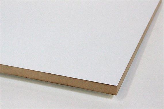 MDF Platten E1 weiss grundierfolienbeschichtet, 19mm (Seidenmatt P213)  (Kanten defekt)