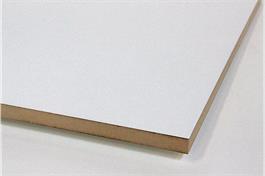 MDF Platten E1 weiss grundierfolienbeschichtet, 19mm (Seidenmatt P213)  (Kanten defekt)